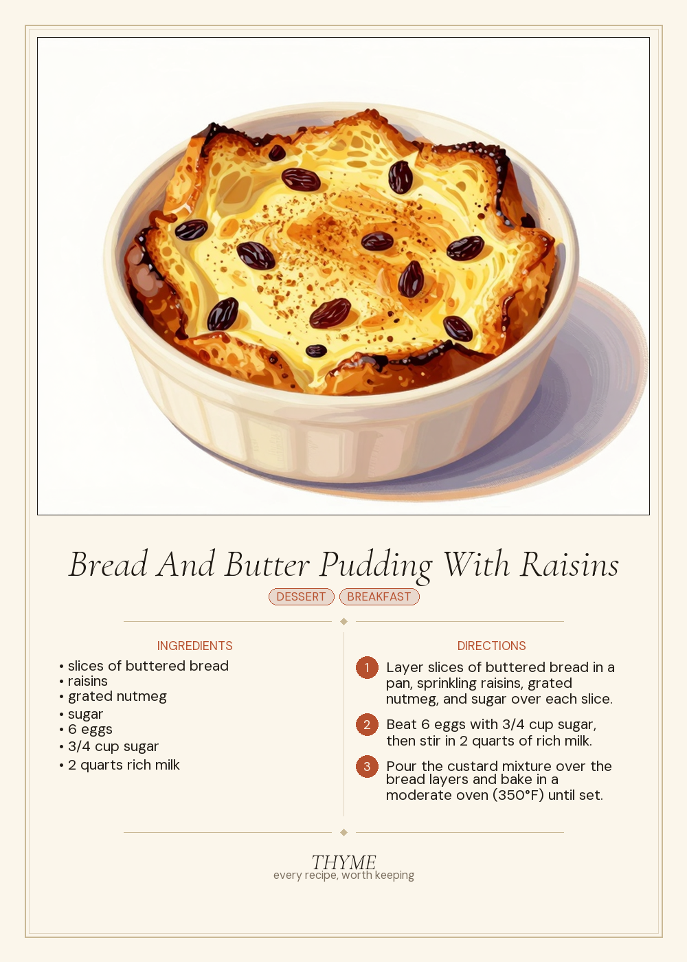 Bread And Butter Pudding With Raisins