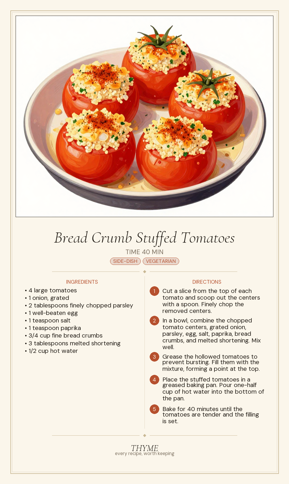 Bread Crumb Stuffed Tomatoes