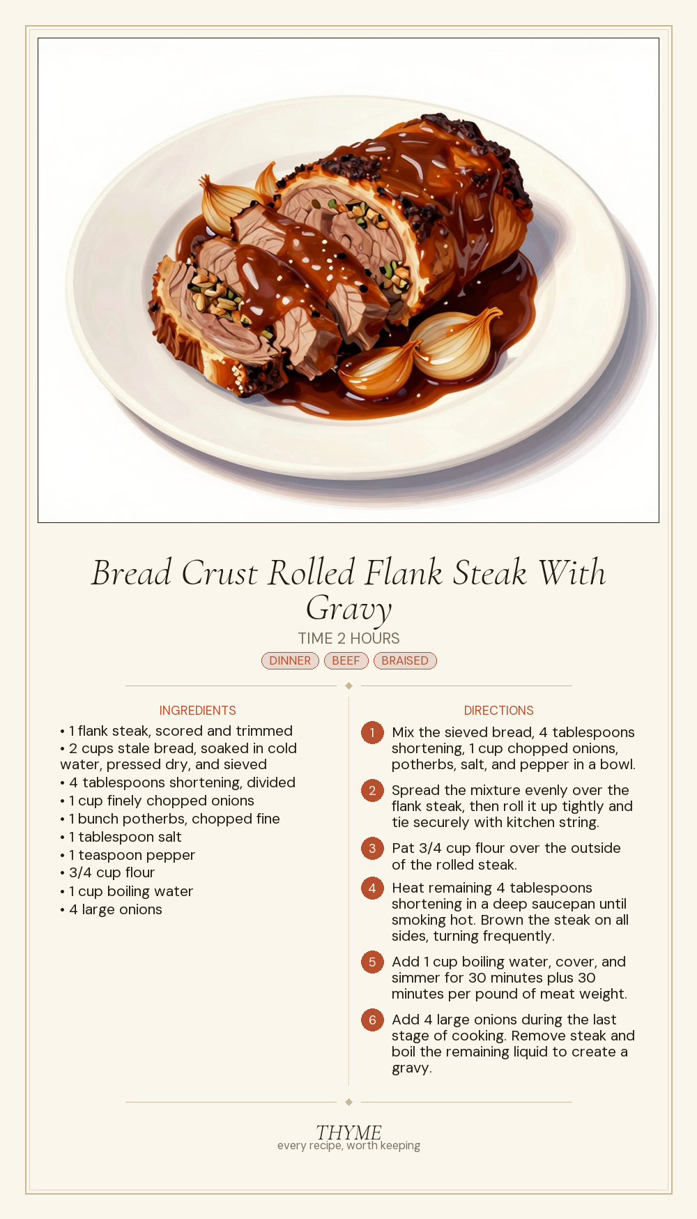 Bread Crust Rolled Flank Steak With Gravy