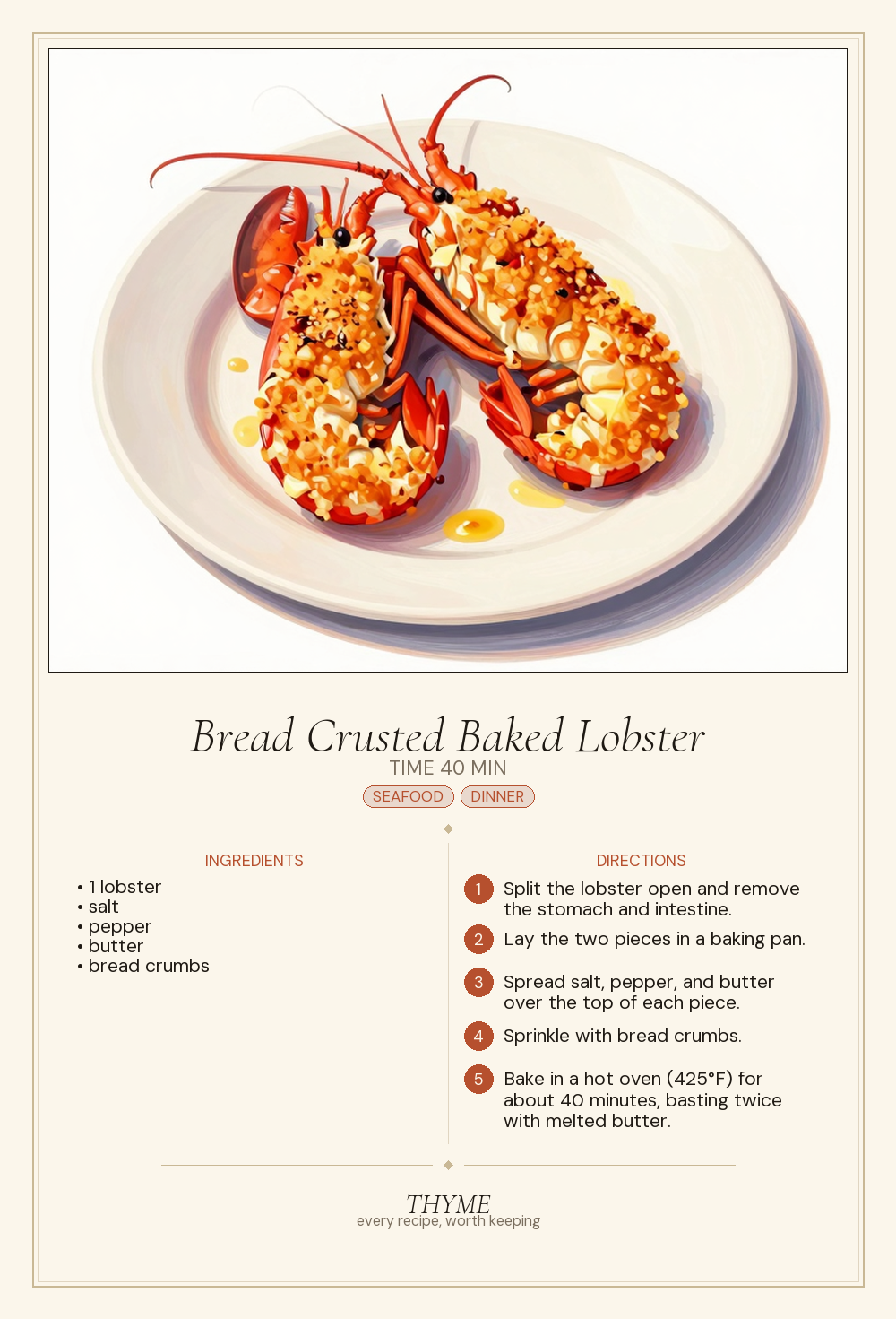 Bread Crusted Baked Lobster