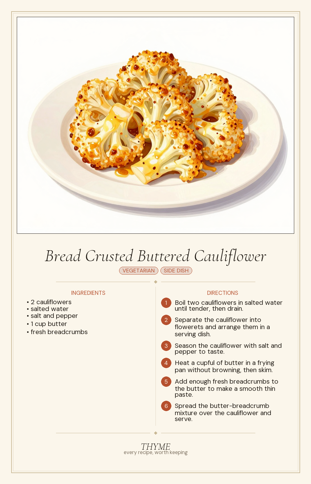 Bread Crusted Buttered Cauliflower
