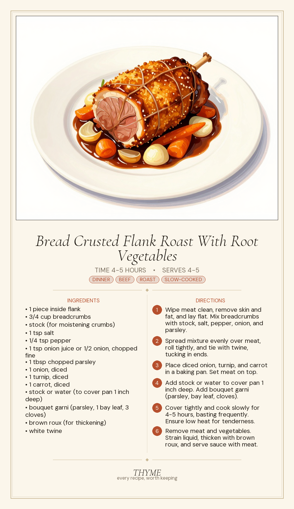 Bread Crusted Flank Roast With Root Vegetables