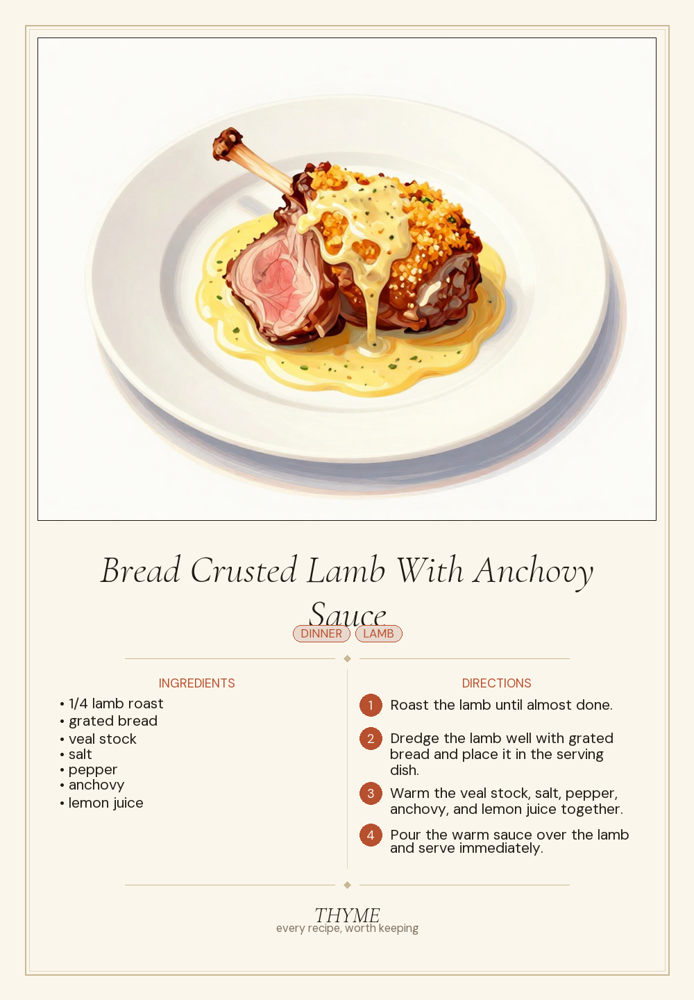 Bread Crusted Lamb With Anchovy Sauce