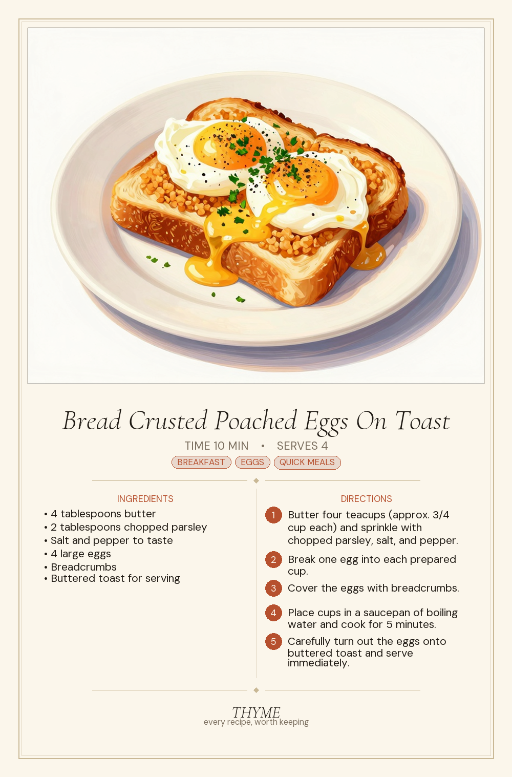 Bread Crusted Poached Eggs On Toast