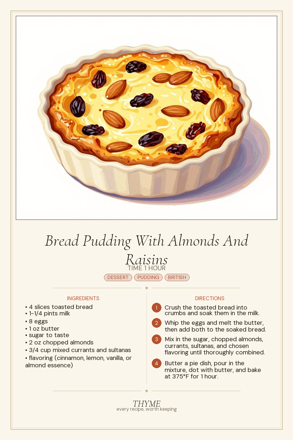 Bread Pudding With Almonds And Raisins