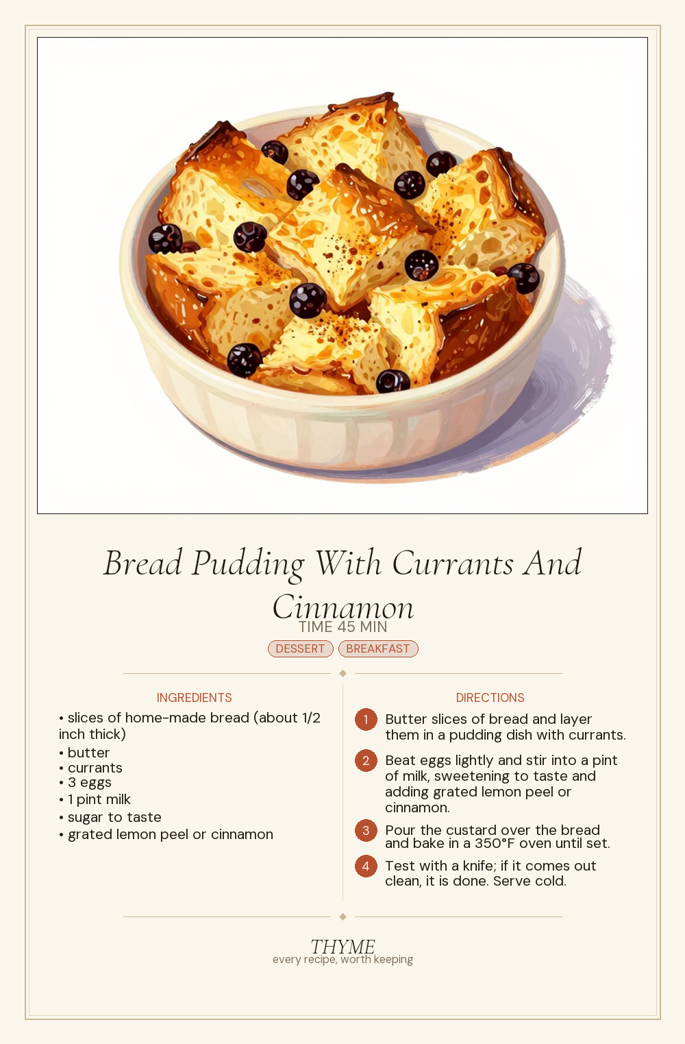 Bread Pudding With Currants And Cinnamon