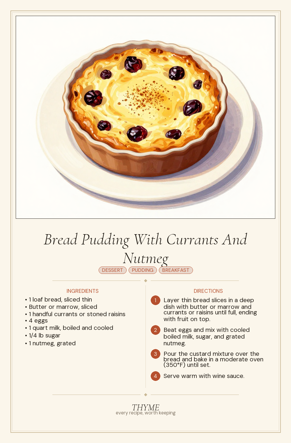 Bread Pudding With Currants And Nutmeg