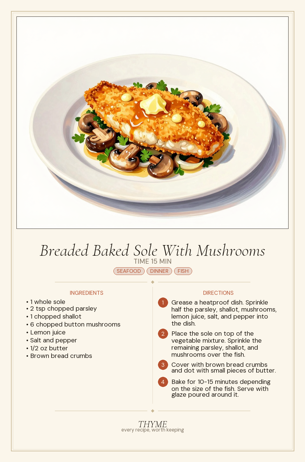 Breaded Baked Sole With Mushrooms