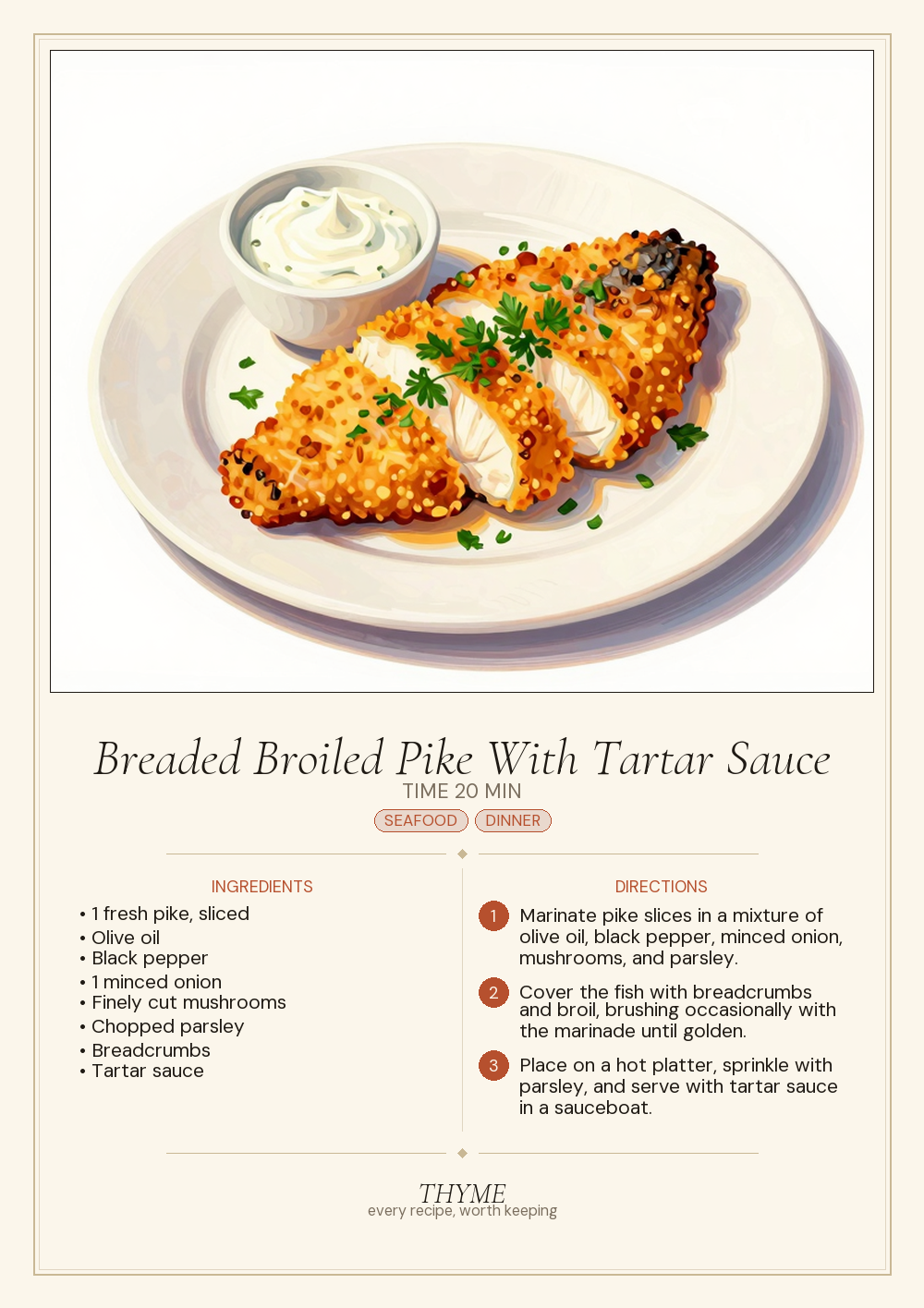 Breaded Broiled Pike With Tartar Sauce