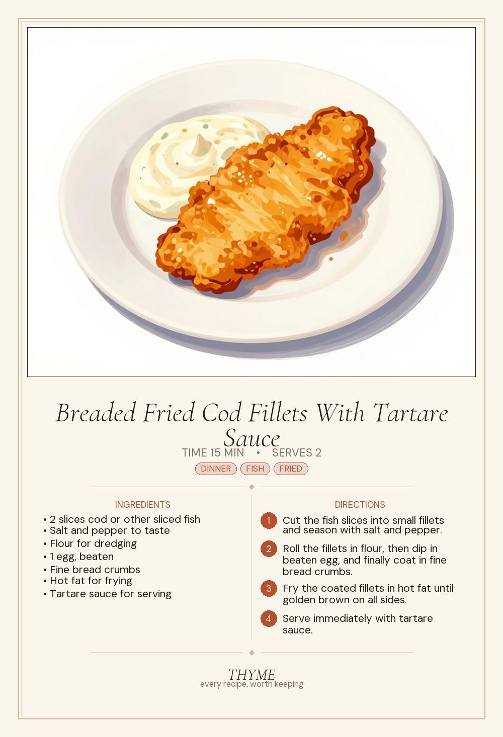 Breaded Fried Cod Fillets With Tartare Sauce