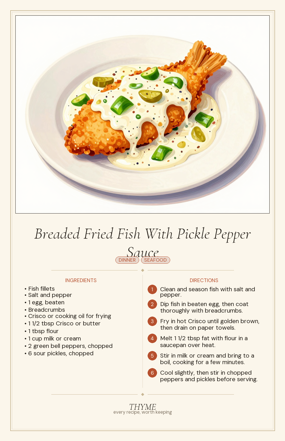 Breaded Fried Fish With Pickle Pepper Sauce