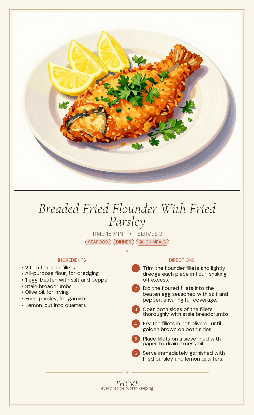 Breaded Fried Flounder With Fried Parsley