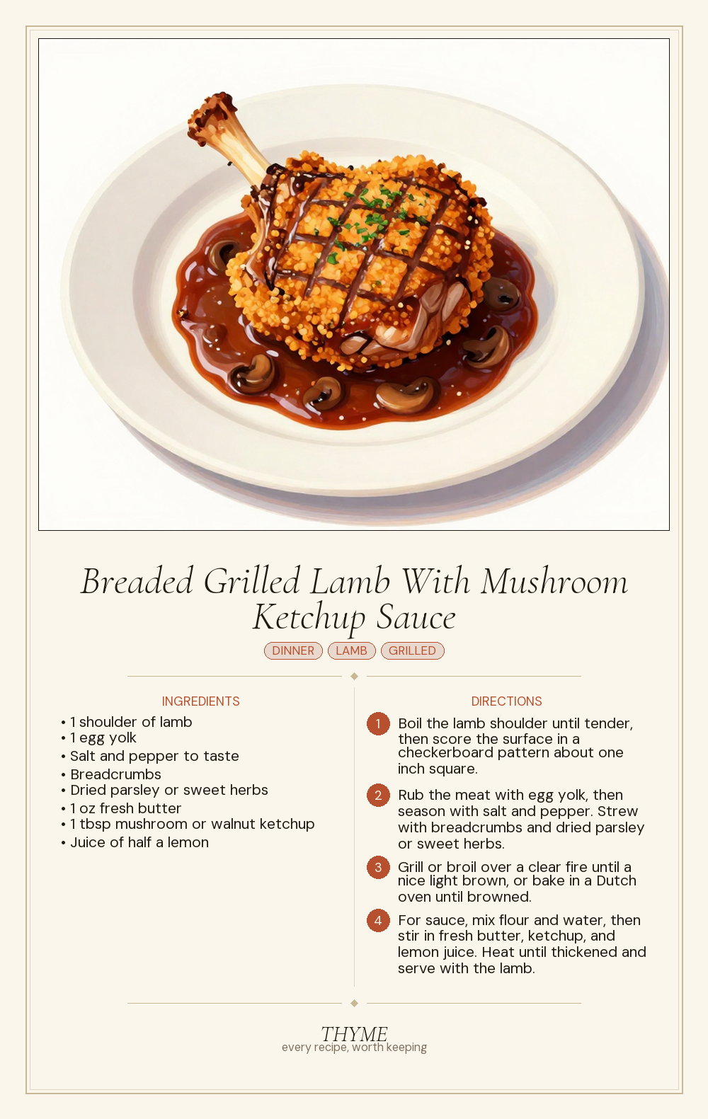 Breaded Grilled Lamb With Mushroom Ketchup Sauce