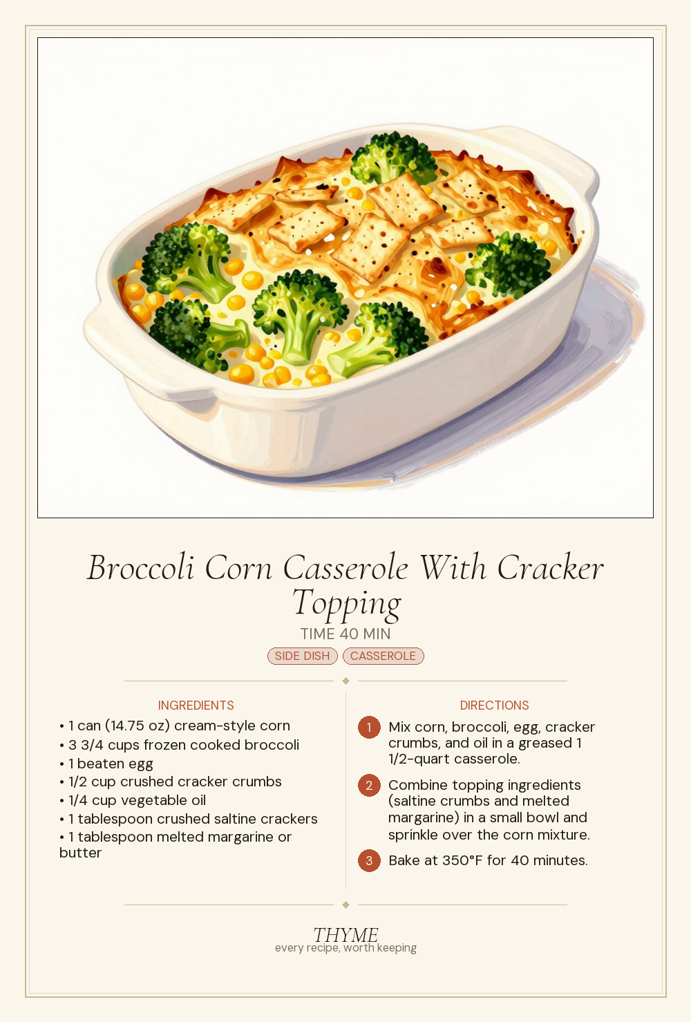 Broccoli Corn Casserole With Cracker Topping