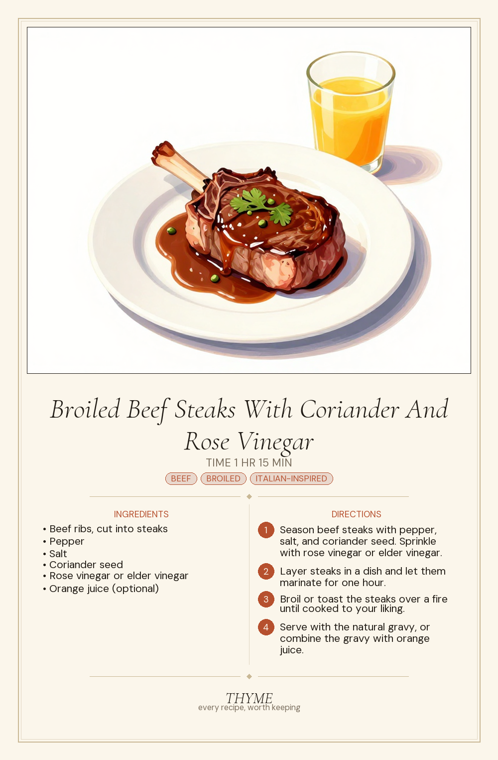 Broiled Beef Steaks With Coriander And Rose Vinegar