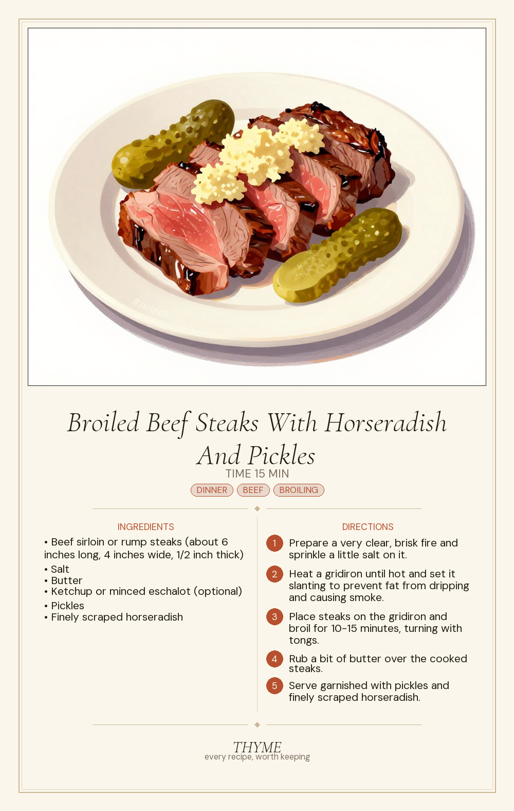 Broiled Beef Steaks With Horseradish And Pickles