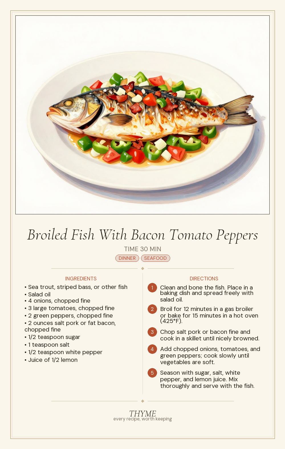 Broiled Fish With Bacon Tomato Peppers