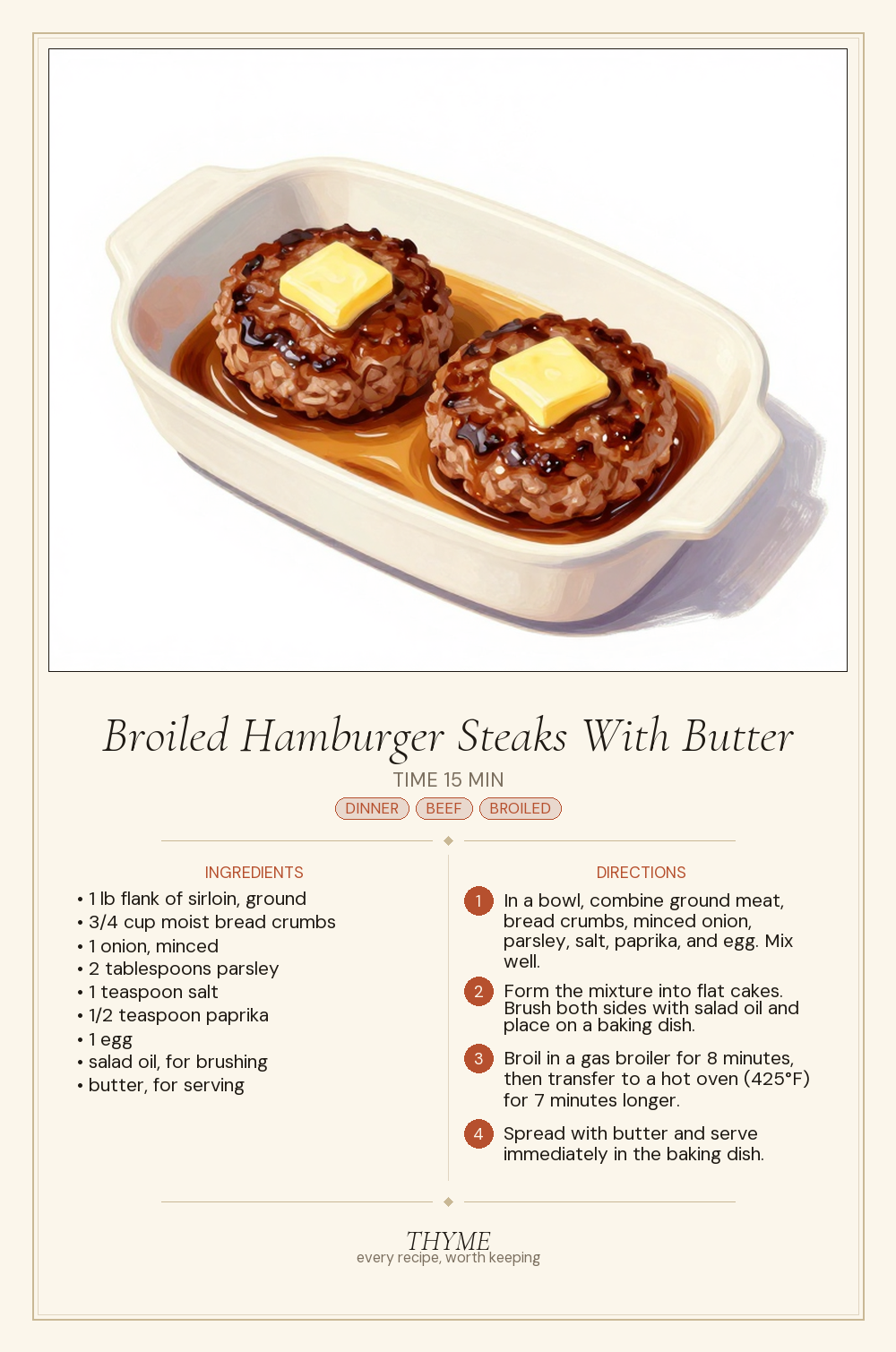 Broiled Hamburger Steaks With Butter