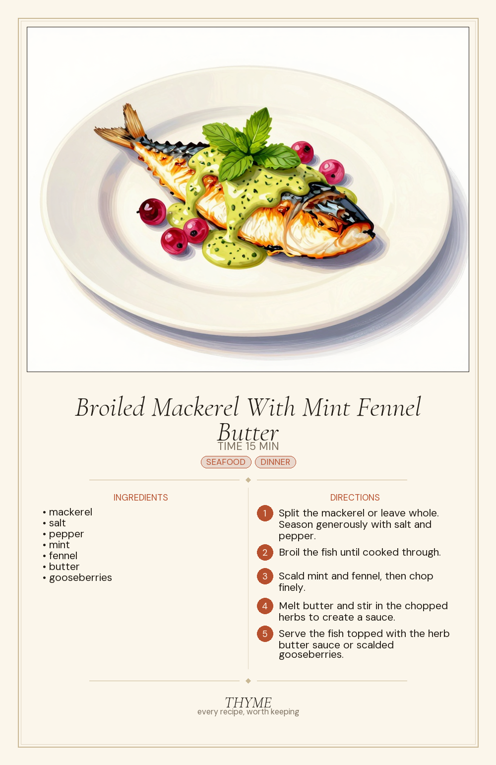 Broiled Mackerel With Mint Fennel Butter