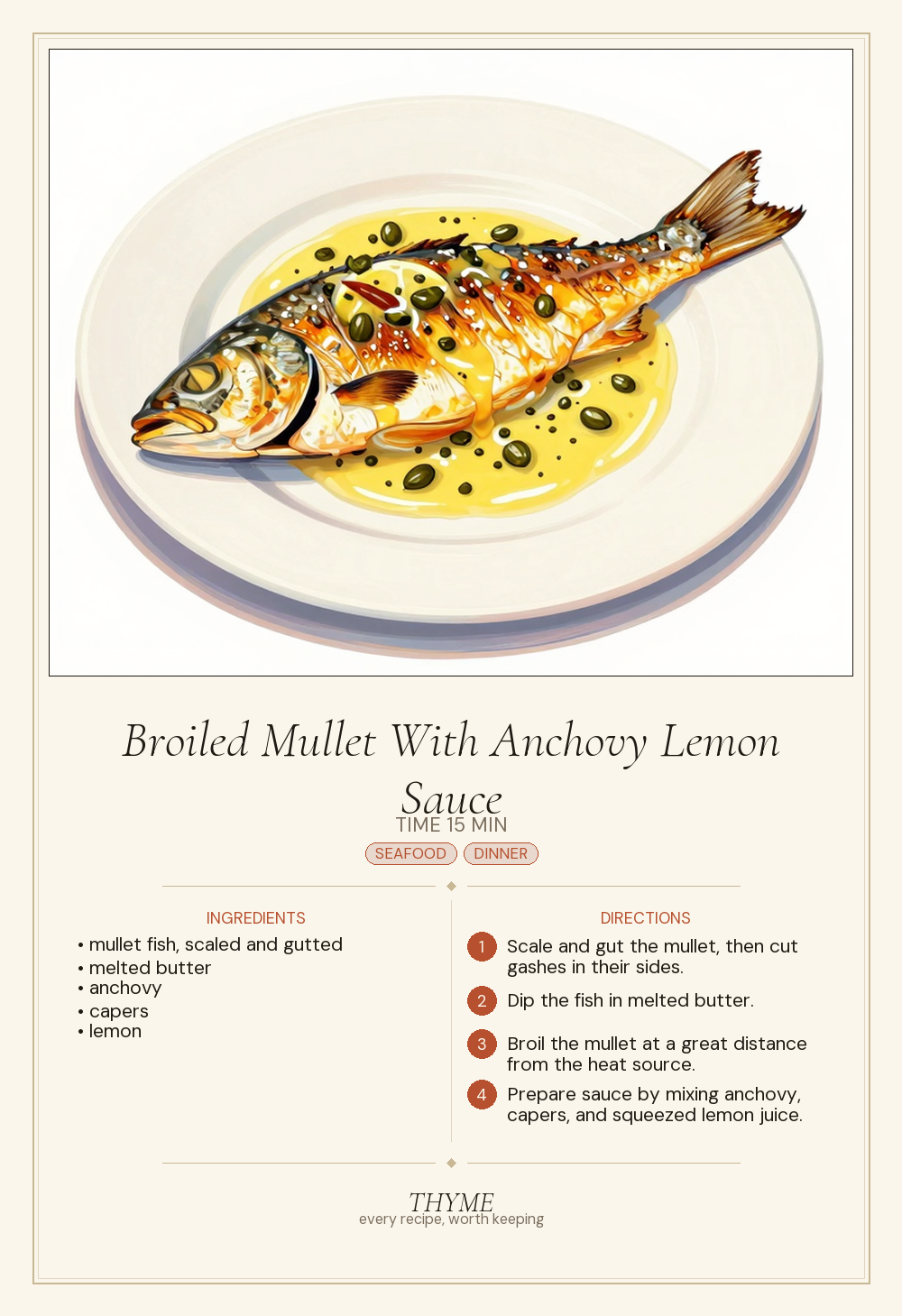 Broiled Mullet With Anchovy Lemon Sauce