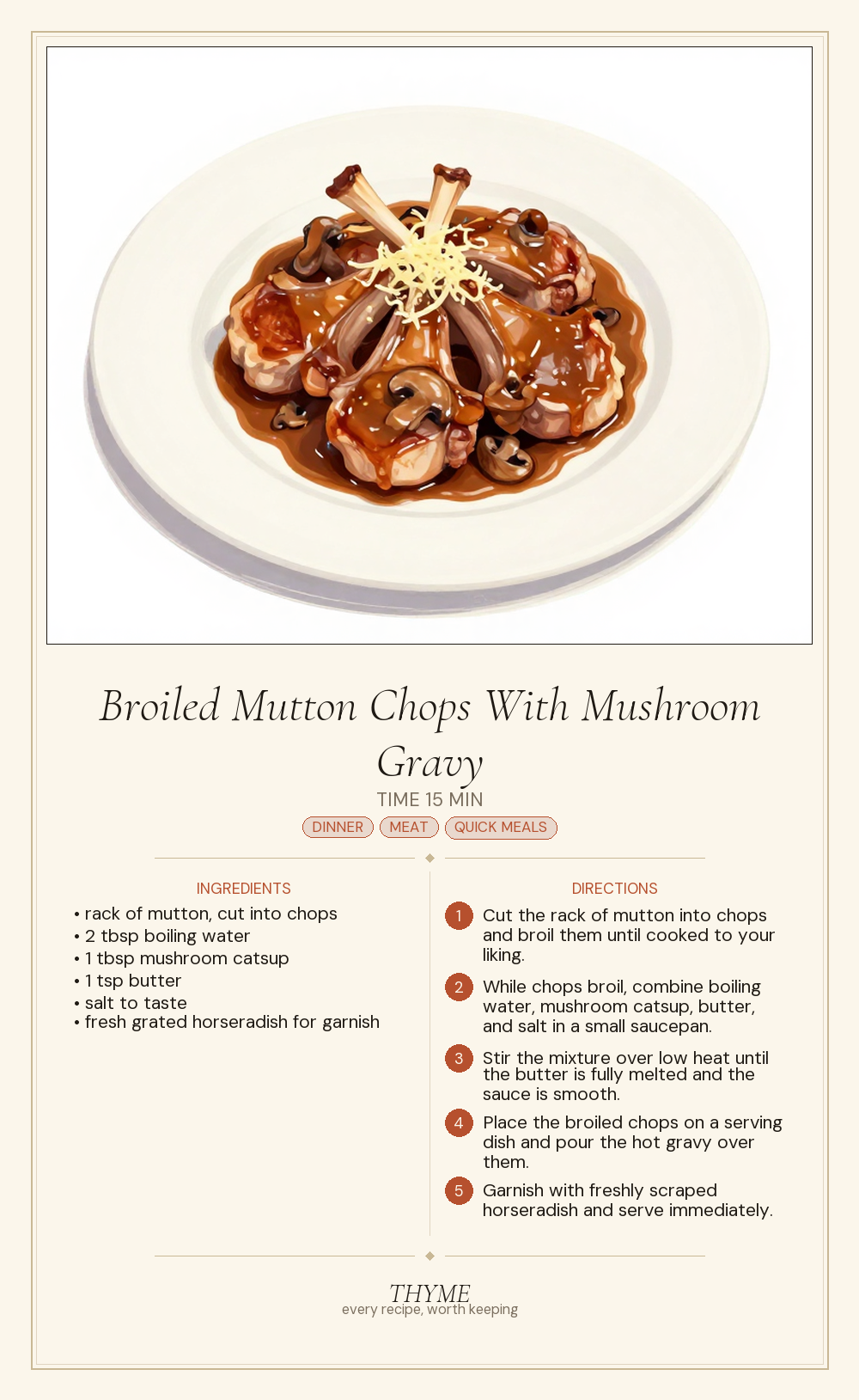 Broiled Mutton Chops With Mushroom Gravy