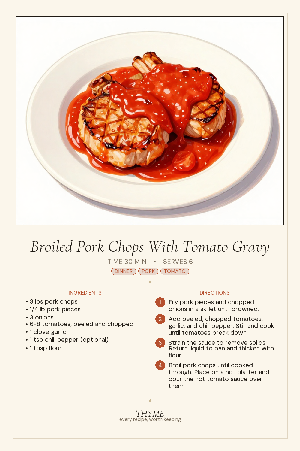 Broiled Pork Chops With Tomato Gravy
