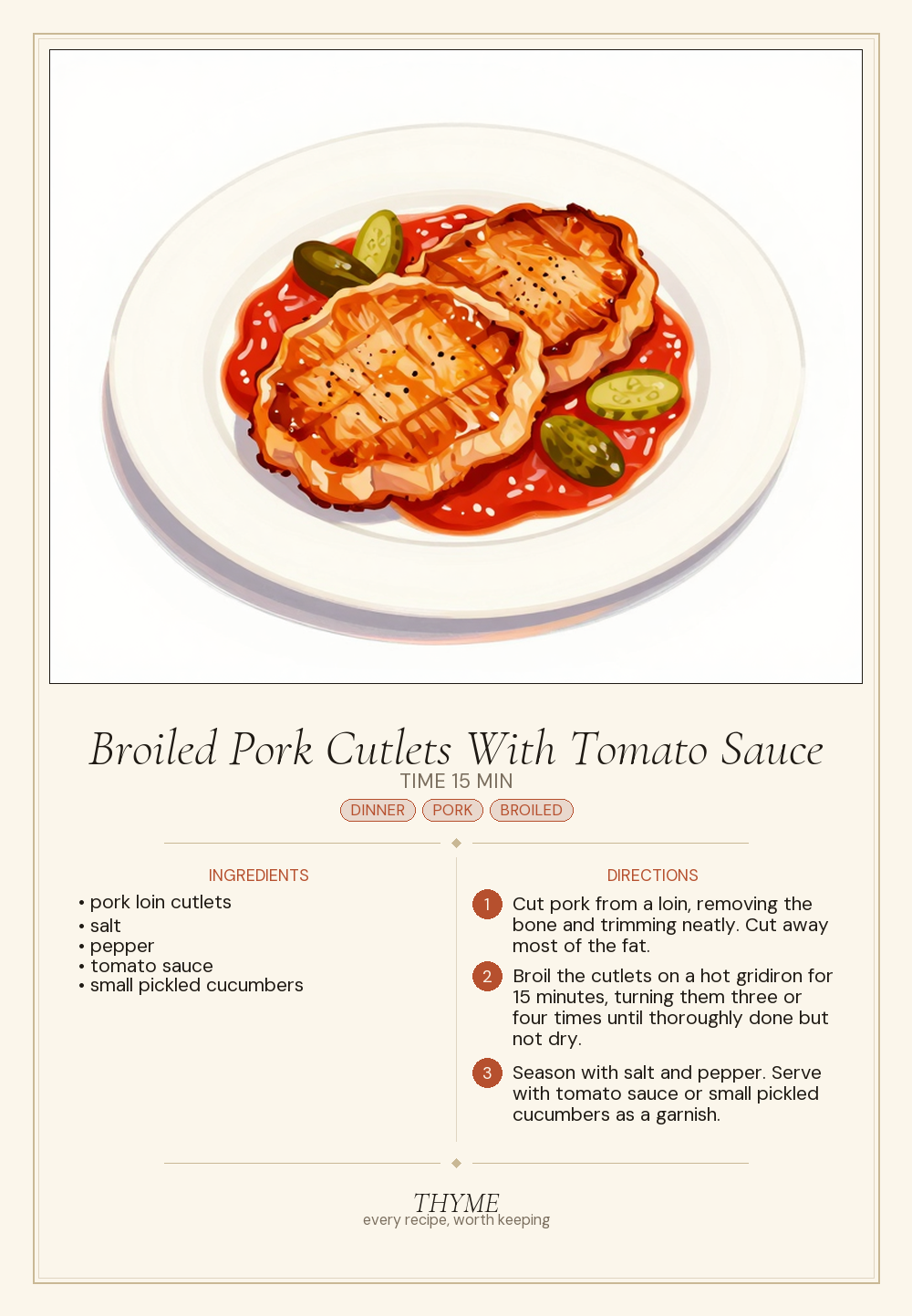Broiled Pork Cutlets With Tomato Sauce