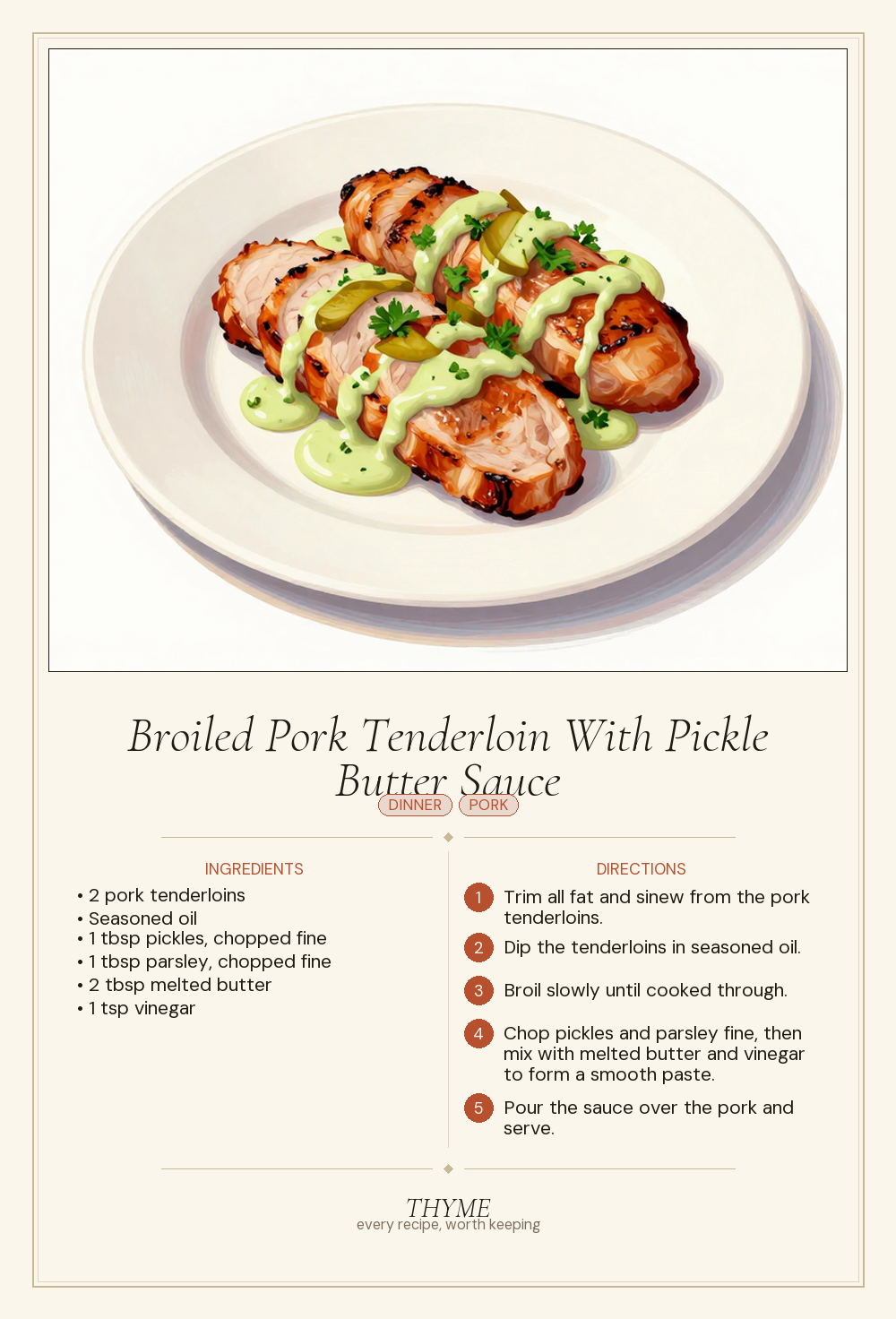 Broiled Pork Tenderloin With Pickle Butter Sauce