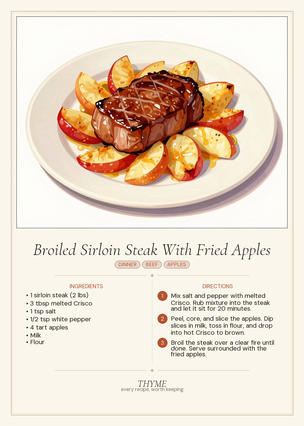 Broiled Sirloin Steak With Fried Apples