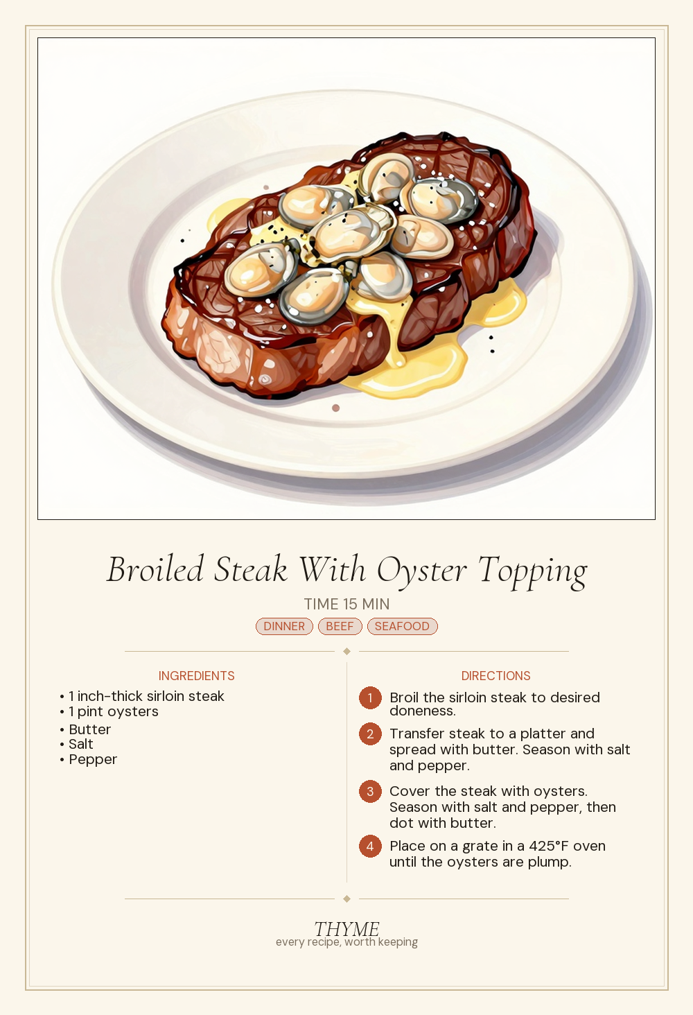 Broiled Steak With Oyster Topping
