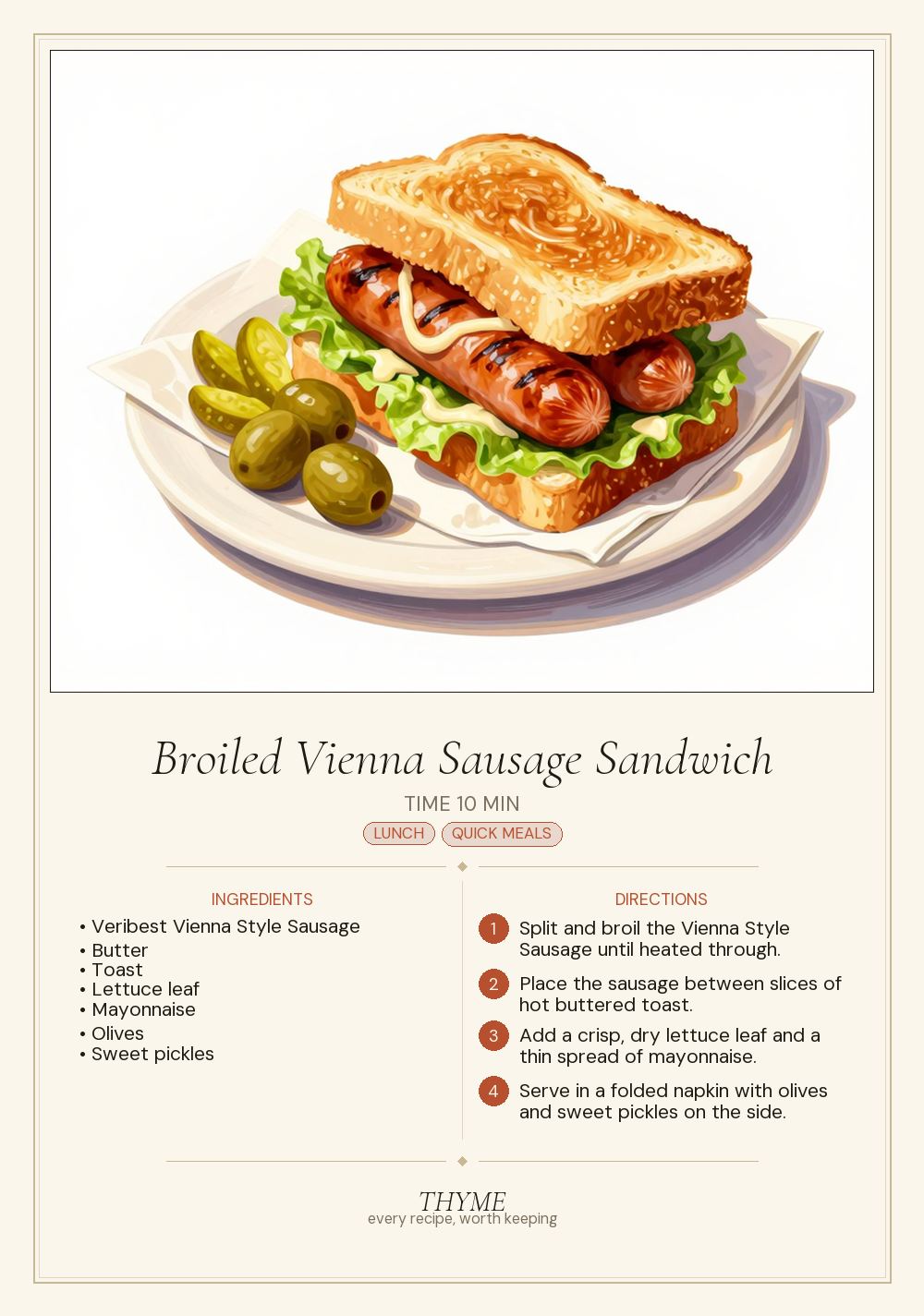 Broiled Vienna Sausage Sandwich