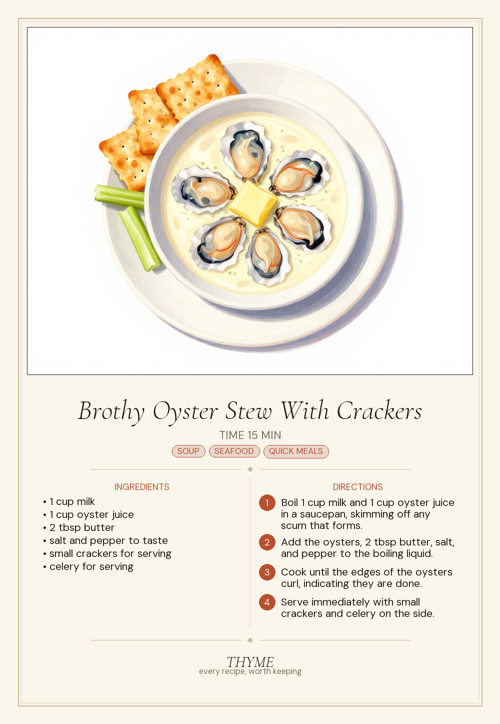 Brothy Oyster Stew With Crackers