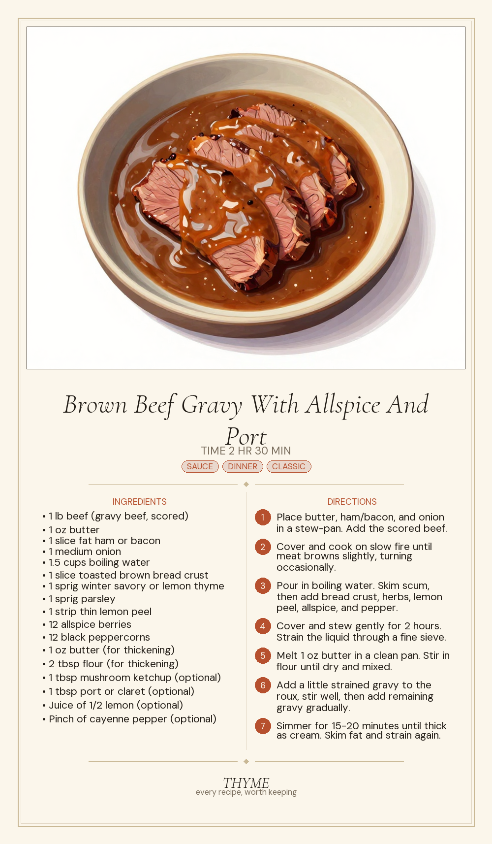 Brown Beef Gravy With Allspice And Port