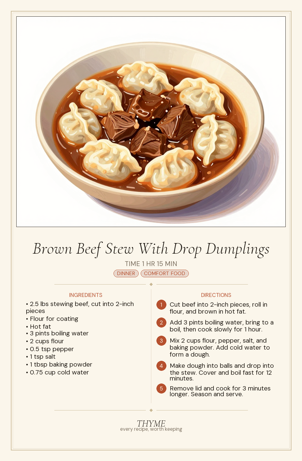 Brown Beef Stew With Drop Dumplings