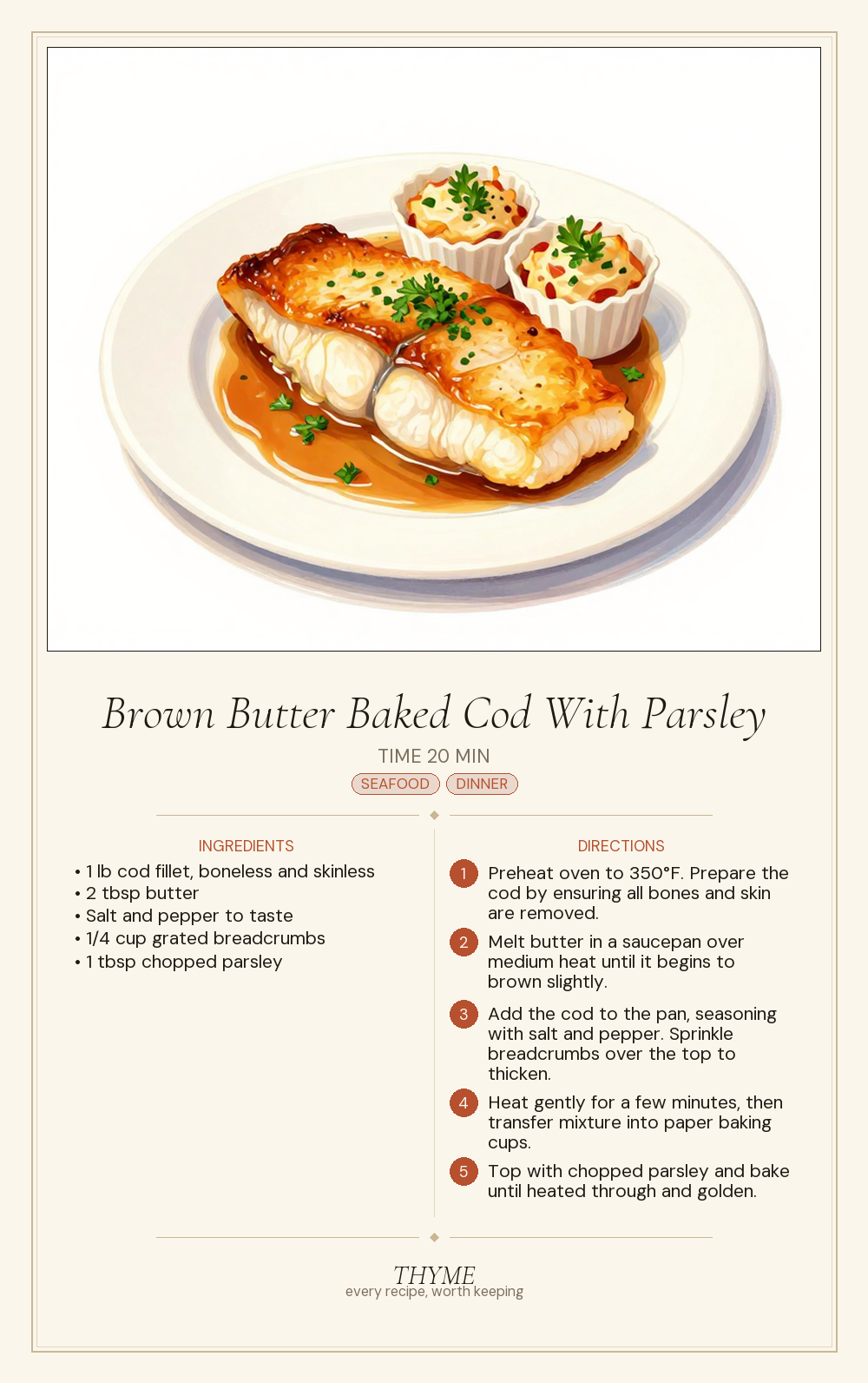 Brown Butter Baked Cod With Parsley