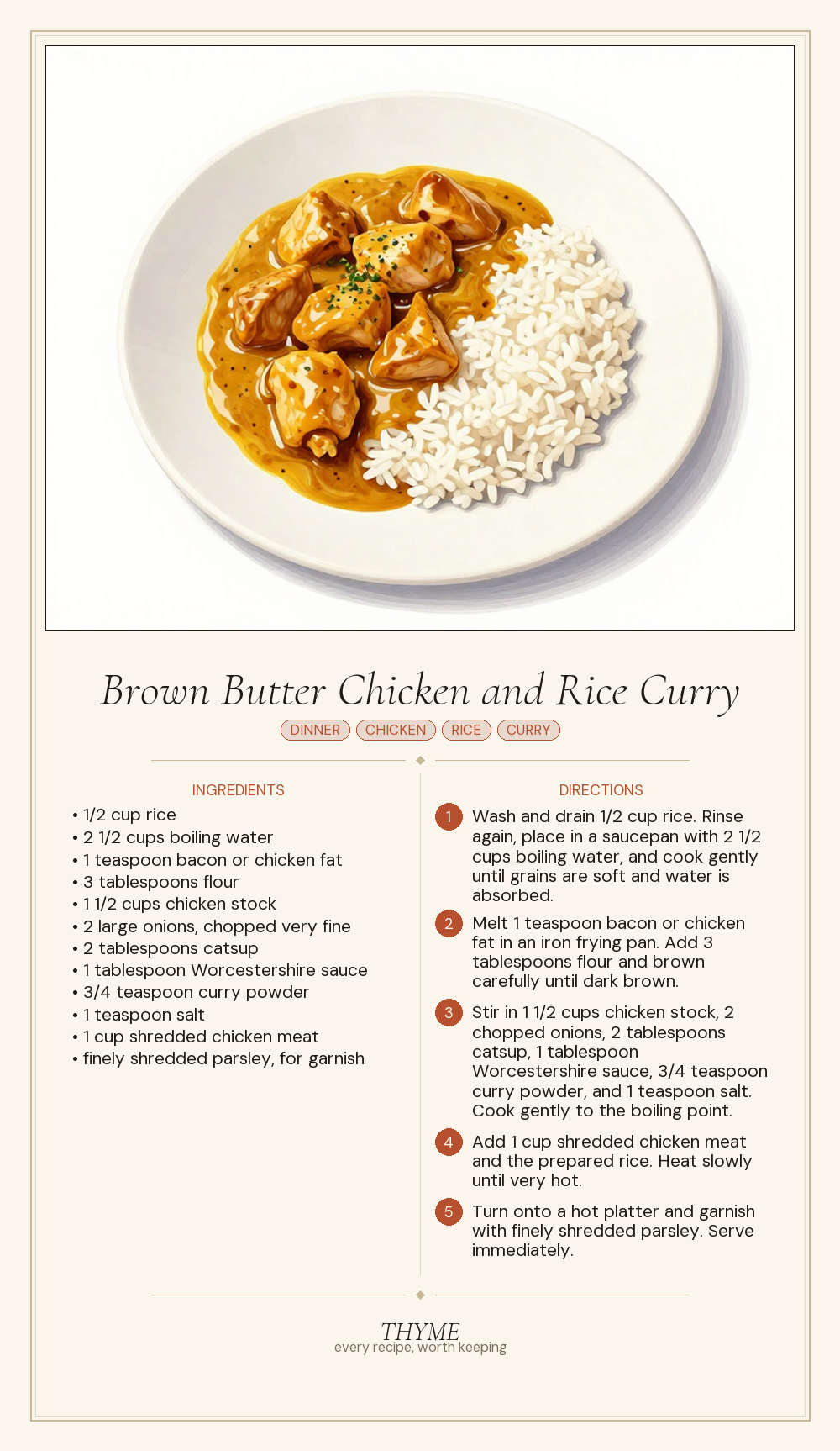 Brown Butter Chicken and Rice Curry
