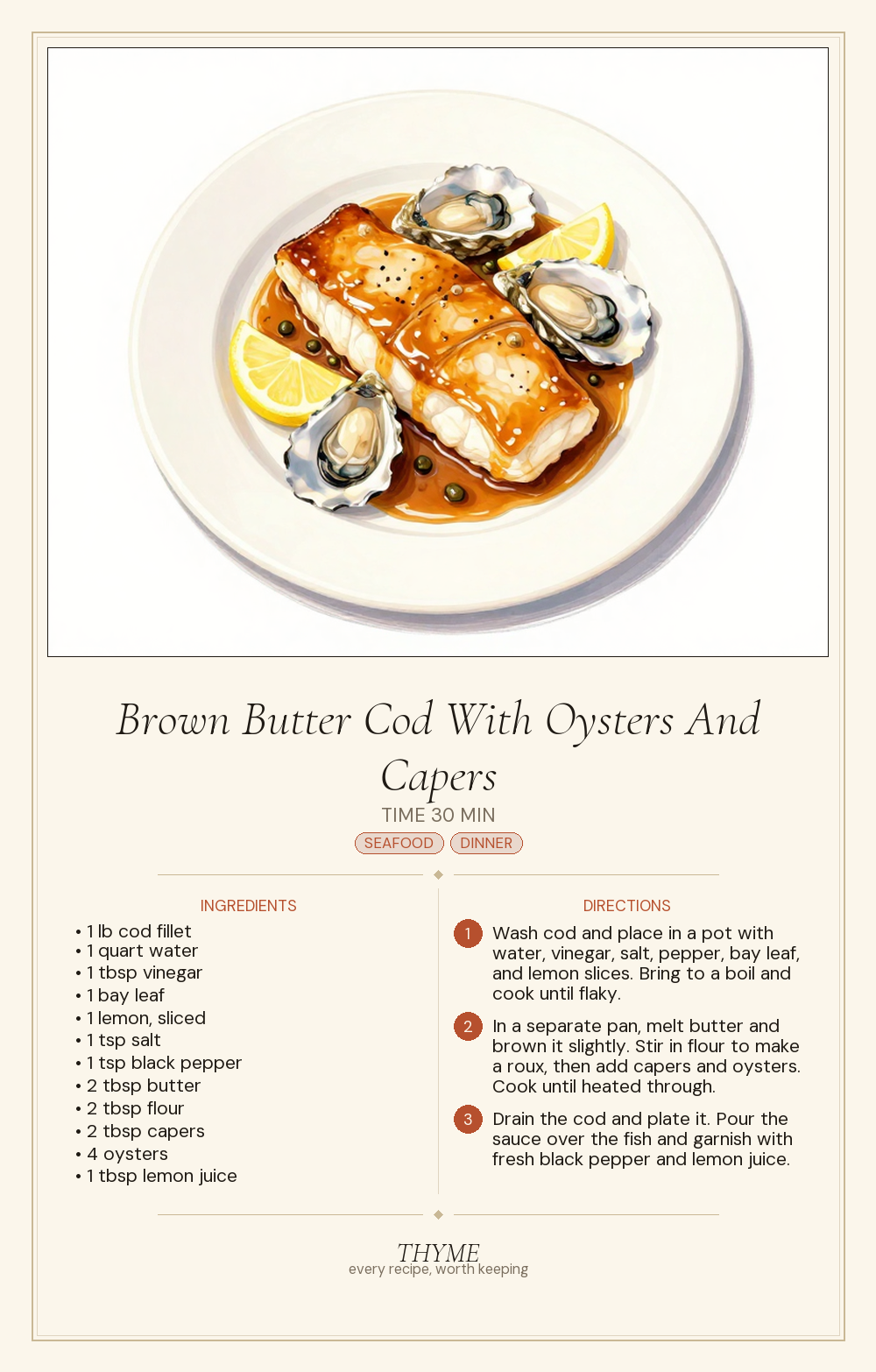Brown Butter Cod With Oysters And Capers