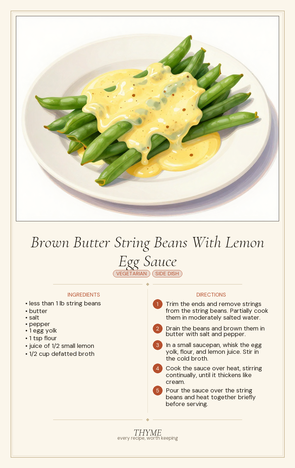 Brown Butter String Beans With Lemon Egg Sauce