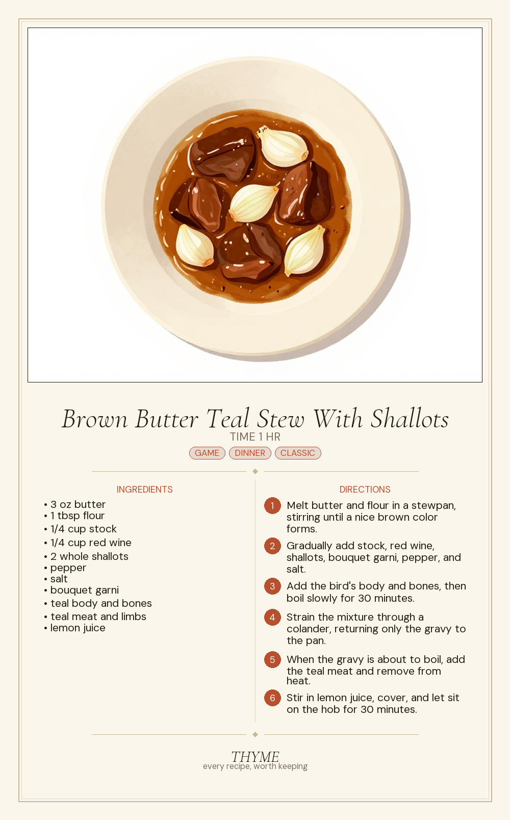 Brown Butter Teal Stew With Shallots