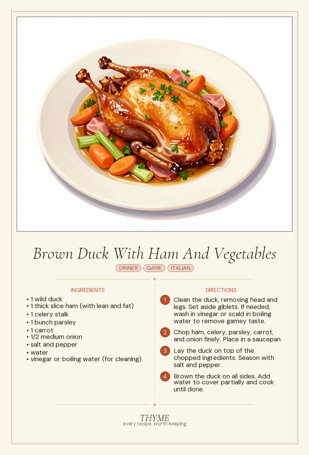 Brown Duck With Ham And Vegetables