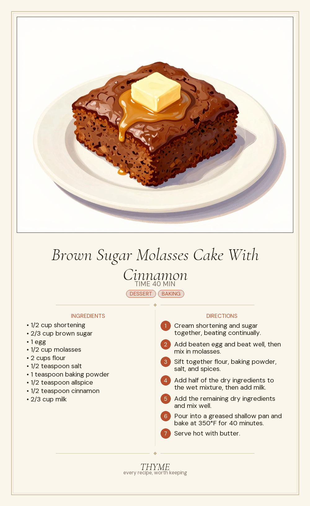 Brown Sugar Molasses Cake With Cinnamon