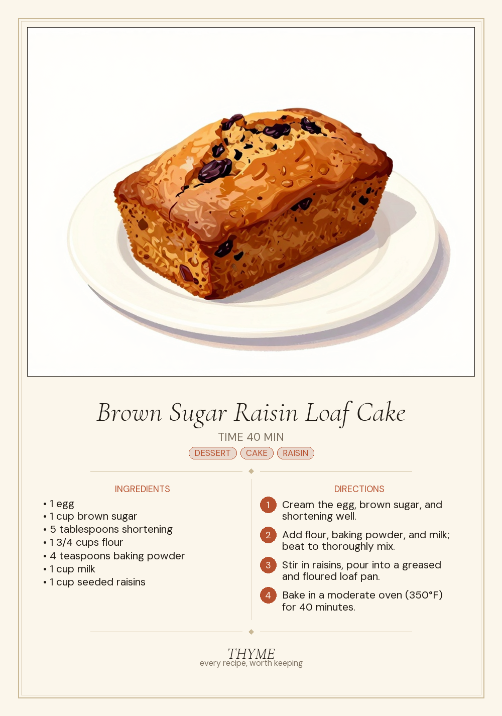 Brown Sugar Raisin Loaf Cake