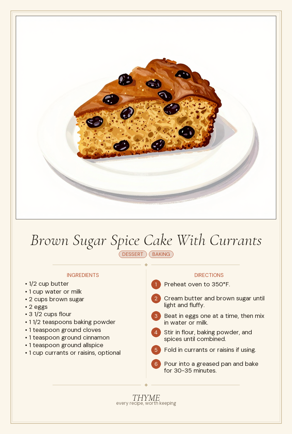 Brown Sugar Spice Cake With Currants