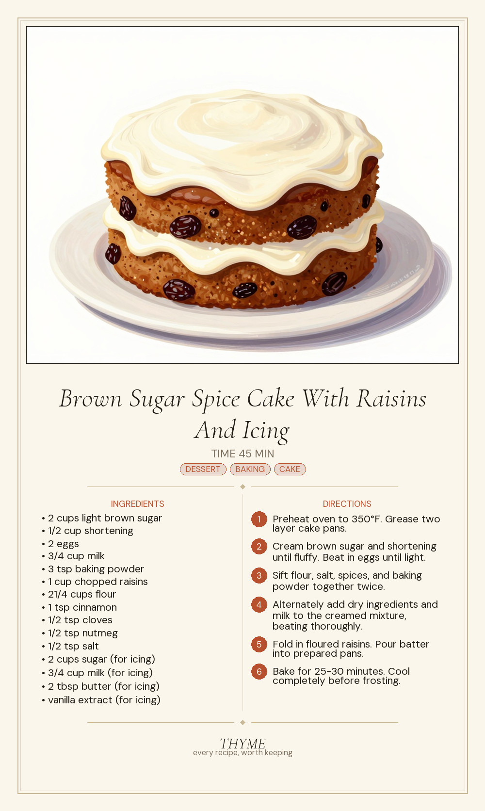 Brown Sugar Spice Cake With Raisins And Icing