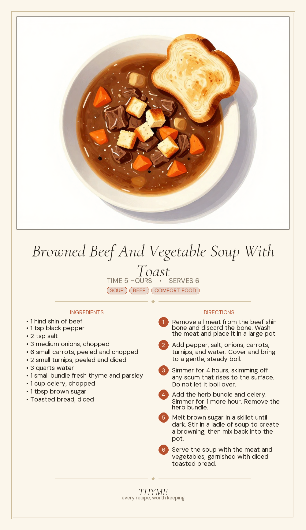 Browned Beef And Vegetable Soup With Toast