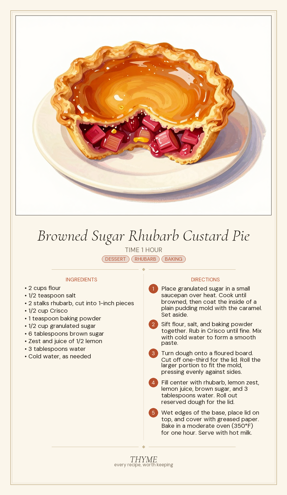 Browned Sugar Rhubarb Custard Pie