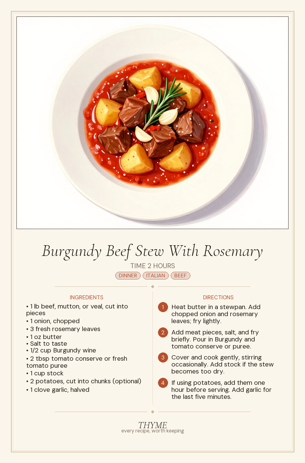 Burgundy Beef Stew With Rosemary