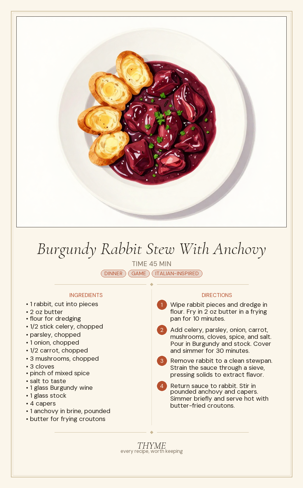 Burgundy Rabbit Stew With Anchovy