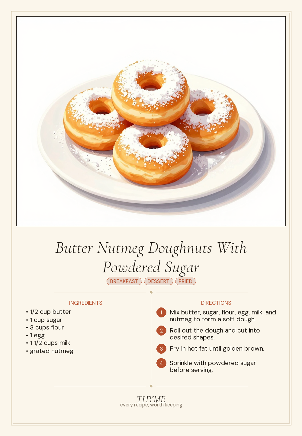 Butter Nutmeg Doughnuts With Powdered Sugar