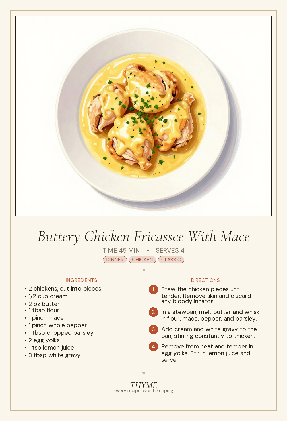 Buttery Chicken Fricassee With Mace